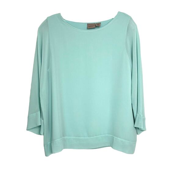 Chico's Easywear Wms S Mint Green Sheer Layered Blouse Romantic Softgirl Flowy - Picture 1 of 11